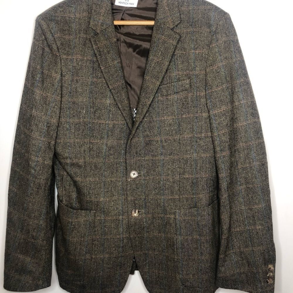 HENTSCH MAN Blazer, "Henry" Brown/Plaid Tweed Size 48